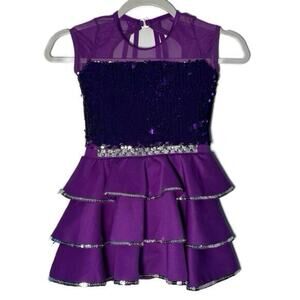 Weissman Purple Sequin Kids tiered dance dress Costume with small flaw Size IC